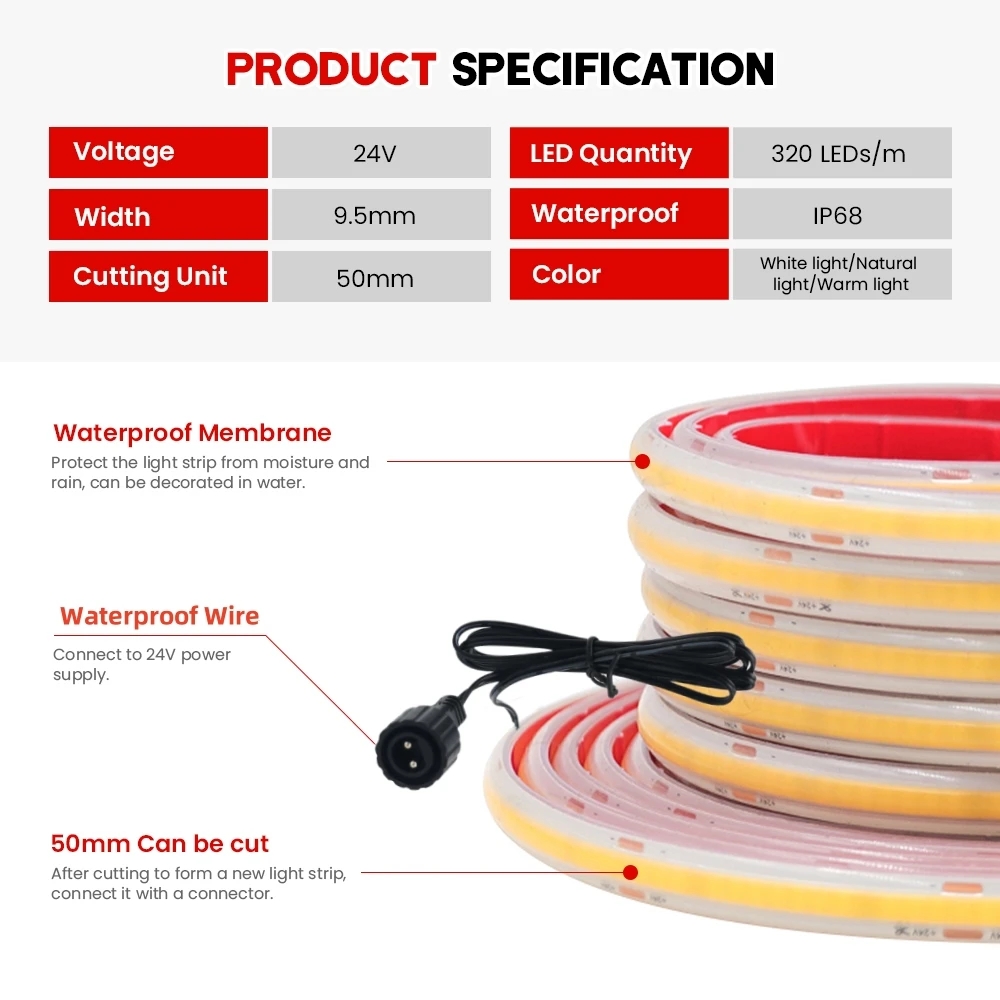 Taśma LED COB 24V IP68 Wodoodp – Outdoor Power Strip Weatherproof recenzja i cena